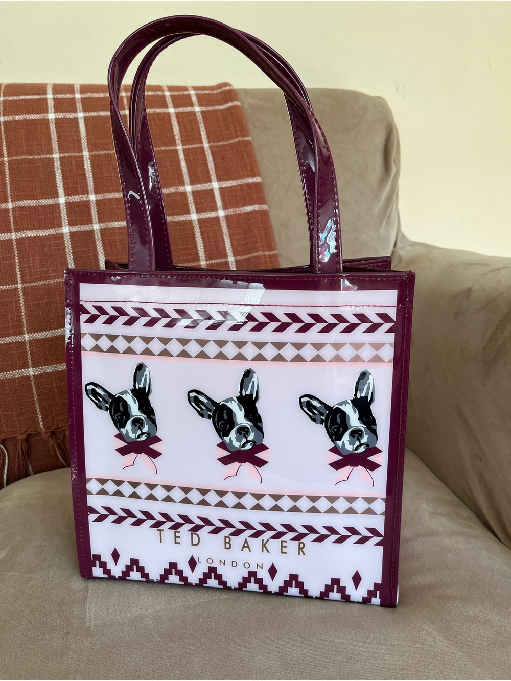 Ted Baker Pink & Burgundy Glossy Dog-Print Tote